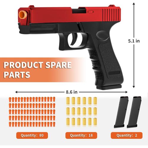 Soft Bullet Toy Gun - Semi-Automatic Mode, Realistic Shell Ejecting Toy Guns, Birthday Gift (Red & Black)