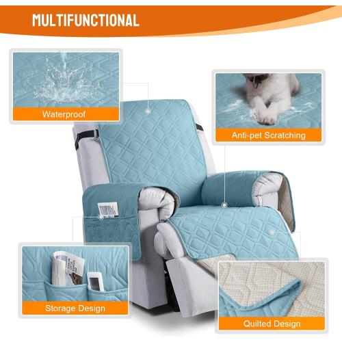 VANSOFY 100% Waterproof Recliner Chair Covers, Recliner Cover Non-Slip Dog Chair Cover Furniture Protector Washable Slipcover with Pocket, Elastic Straps for Pets, Dogs(Azuree, 23.6)
