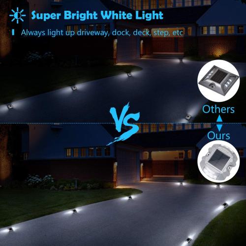 SILVER JACKYLED 12 Pack Upgraded Solar Driveway Marker Lights with Switch Outdoor Solar Powered Deck Waterproof LED Boat Dock Lights Aluminium Warning Step Lighting for Path Walkway, Bright White