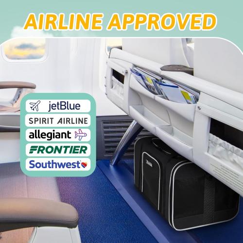 Petskd Pet Carrier 17x12x8.5 JetBlue Allegiant Airline Approved,Pet Travel Carrier Bag for Small Cats and Dogs, Soft Dog Carrier for 1-8 LBS Pets,Dog Cat Carrier with Safety Lock Zipper(Black)