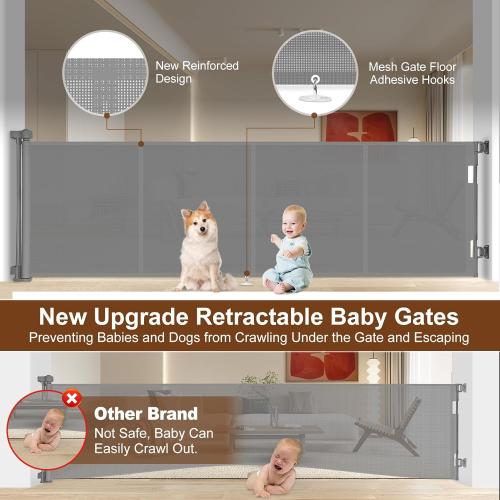 Upgrade 200 inch Retractable Baby Gates Extra Wide with Reinforced Strip Design to Prevent Crawling Through, 200 Retractable Dog Gate, 42 Tall, Retractable Gate for Indoor/Outdoor