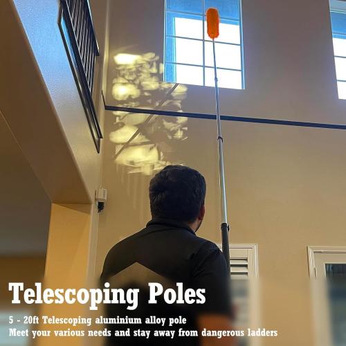 Telescoping Extension Pole, Reach to 26FT Telescoping Pole Multi-Purpose 5-20FT Lightweight, Sturdy with Universal Twist-on Metal Tip Extendable for Dusting Painting Window Cleaning