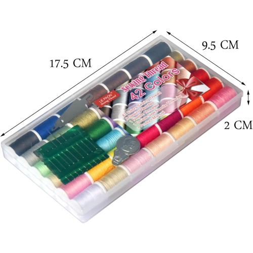 All Purpose Sewing Thread Set - 42 Assorted Rainbow Color Series and White Black Handy Polyester Thread Kit Includes 9 Hand Needles, 2 Needle Threaders, Suitable for Hand and Machine Sewing