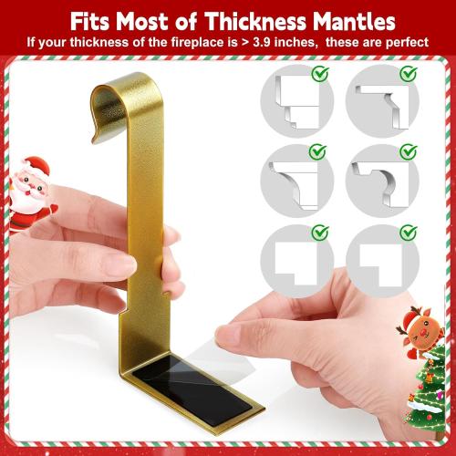 Gold Stocking Holdears for Mantle Set of 4, Christmas Stocking Holders, Stocking Hangers Hooks for Mantle for Christmas Ornaments for Counter Tables, Fireplace Mantle Decoration