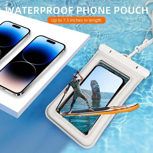 IPX8 Floating Waterproof Phone Pouch 2-Pack,7.2 Inch Waterproof Dry Bag16/15/14 Pro Max Galaxy S24/S23 Adjustable Lanyard   Wrist Strap Beach Swimming Travel Essentials Black White