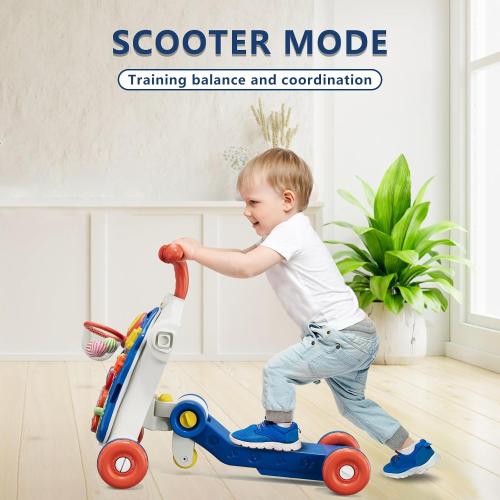 White, Red, and Navy Blue QDRAGON 5 in 1 Push Walkers for Baby Boys, Toddler Learning to Walk, Sit to Stand Walker, Early Learning Push Toy for Infant 12  Months