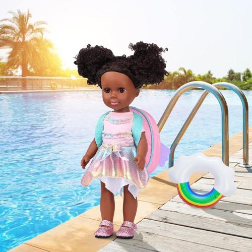 Black Dolls and Black Baby Doll Accessories - 14.5 Inch Silicone African Baby Doll with Clothes Unicorn Theme Doll Swimsuits Best Gift for Girls Kids