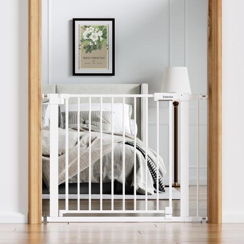 Size 36-41 BABELIO Baby Gate for Doorways and Stairs, 36-41 Pet Gate with Wide Walk Thru Door and Lock Indicator, No Drill Pressure Mounted Safety Gate with Double Lock and Self-Closing, White