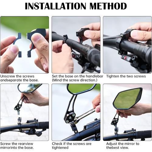 2 Pack Bike Mirrors, 360°Rotatable HD Wide Angle Rear View Mirror - Universal Handlebar Accessories for Mountain/Road Bike, Scooter, E-Bike (Black)