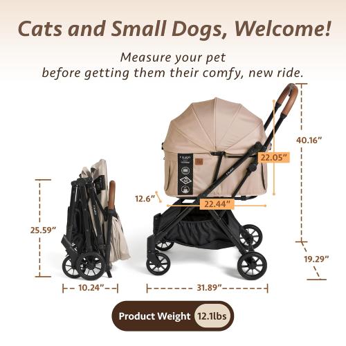 FikaGO-FTG2 Luxury Pet Stroller Lightweight Fast Folding - 44lbs Load Capacity, Pet Stroller Carriage for Small Medium Sized Pet, Portable Safety Pet Carrier or Pet Crate for Travel Gear ( see the original color on the pictures)