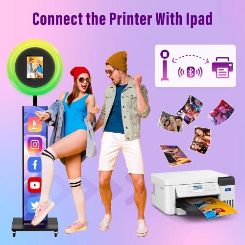 Portable Photo Booth Compatible with Any Ipad,Photo Booth Stand Shell with ChackTok PhotoBooth VIP Member and Flight Case,Free Custom Logo,Perfect for Parties,Wedding and Events(Black)