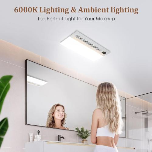 24x12.2 White 4 in 1 Bathroom Exhaust Fan with Light and Heater, 1800W 180 CFM 1.0 Sone Ceiling Fan Remote Control Heater, Ventilation for Home, Bath, Hotel