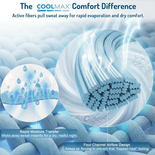 Degrees of Comfort Coolmax® Cooling Bed Sheets Queen Size for Hot Sleepers, Moisture Wicking Sheet Set for Night Sweats, Deep Pocket, Ultra Soft, Cozy for Summer, Light Grey 4 Pieces