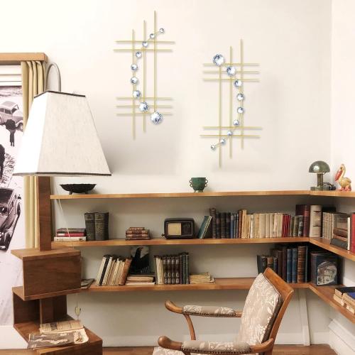 ZEXUIRU 2 Pcs. Abstract Metal Art for Wall Decor Living Room Bedroom Bathroom Office Metal Bling Modern Geometric Hanging Vertical Small Iron Sculpture Plaque Pack -Gold 16.5in