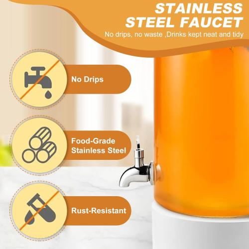 Beverage Dispensers with Spigot, Leakproof Glass Drink Dispenser with Stainless Steel Spigot, Multipurpose Water Container for Restaurants, Hotels, Parties
