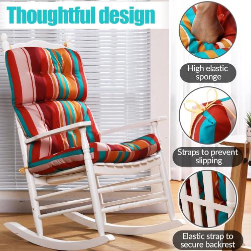 6 Pack High Back Outdoor Chair Cushions Bulk Waterproof Indoor Outdoor Chair Cushion Seat and Back Rocking Chair Cushion Thickened Patio Chair Pad for Indoor and Outdoor (Colorful Strip)