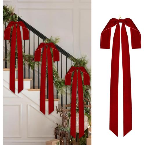Aneco 6 Pieces Large Burgundy Velvet Christmas Bows 35 x 16 Inch Christmas Swag Bow Pre Tied Fence Staircase Wreath Bows Holiday Tree Topper for Xmas Home Door Outdoor Decorations