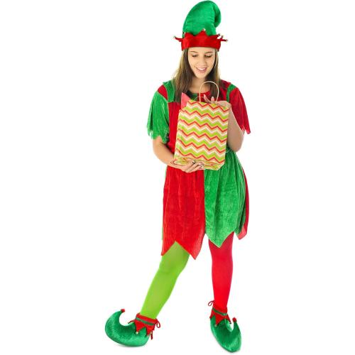 SATINIOR Christmas Santa Elf Shoes and Hat Christmas Red and Green Costume Accessory Set