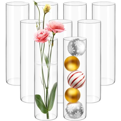 9 Pack Glass Cylinder Vases 16 Inch Tall Clear Flower Vases for Centerpieces, Hurricane Floating Candle Holder Wedding Decorations, Floral Simple Vase Bulk for Party Home Decor (3.35 x 16 Inch)
