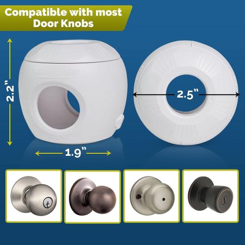 Child Safety Door Knob Cover (4 Pack) Hard-to-Remove Dual-Lock Door Handle Covers for Kids - Reusable Baby Proof Door Knob Locks - Installs Easily, No Tools Needed (White)