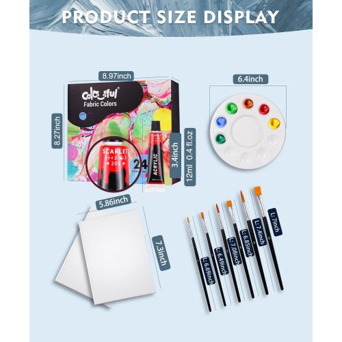 Colorful Fabric Paint Set for Clothes 24 Colors - Permanent Textile Paint Kit for Shoes, Canvas - Non-Toxic Slick Painting Set for Adults, Beginner & Artists