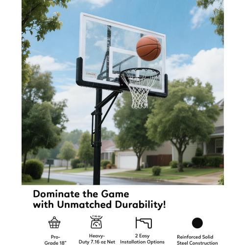 Heavy Duty Replacement Basketball Rim - 18 Solid Steel with Heavy-Duty Net, Pro-Grade Basketball Hoop Rim, Wall-Mount & Hoop Replacement, Double Spring Basketball Hoop Rim & Complete Installation Kit