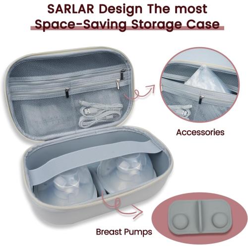 Sarlar Breast Pump Bag Carrying Case for Momcozy & Willow, Use with Hands Free Wearable Breast Pumps for Security/Medela/eufy/Bluefair, Travel Pumping Bag with Nipple Ruler & Removable Tray(Holds 2)