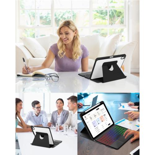 Touchpad Keyboard Case for iPad (A16) 11th 10th Generation, 360 Rotation Cover with Pencil Holder Wireless Backlit Detachable Keypad for iPad 11 inch 2025/10 Gen 10.9 2022 Black