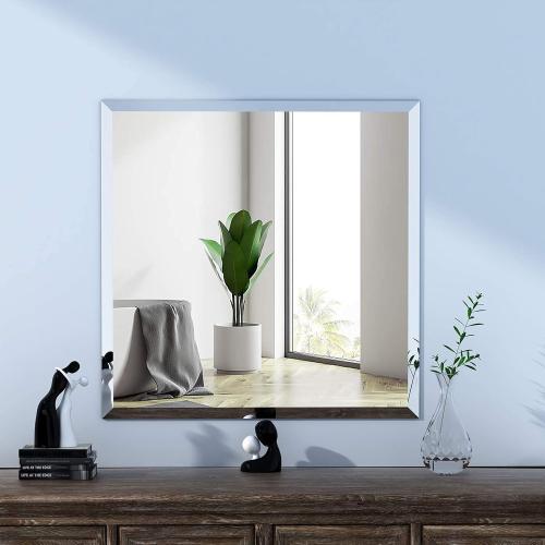 KOHROS Vanity Mirror Frameless Square Mirror, 24 x 24 Bathroom Wall Mirror w/Pencil Polished Edge, Anti-Rust, Tempered Glass, Hangs Horizontally or Vertically