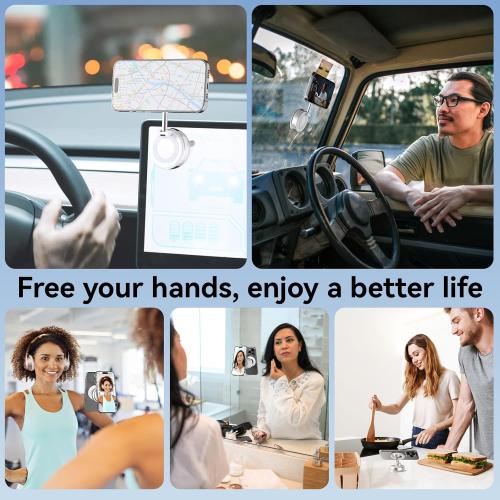 CloudValley Magnetic Car Phone Mount, [Compatible with MagSafe] 360° Adjustable Foldable Holder for Dashboard, 80LBS Suction & 2800gf Magnet, Car Accessories for iPhone 16 Pro Max 15 14, White