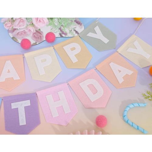 Felt Happy Birthday Bunting - Pastel Rainbow Banner, Happy Birthday Garland, Kids Party Decorations, Party Photo Props