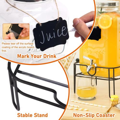 Bululuo 2 Pack 2 Gallon Glass Drink Dispensers with Stand & Spout | Beverage Dispenser with Stand for Juice and Iced Tea, Water Jug Dispenser for Lemonade, Party Beverage Pitcher with Spout