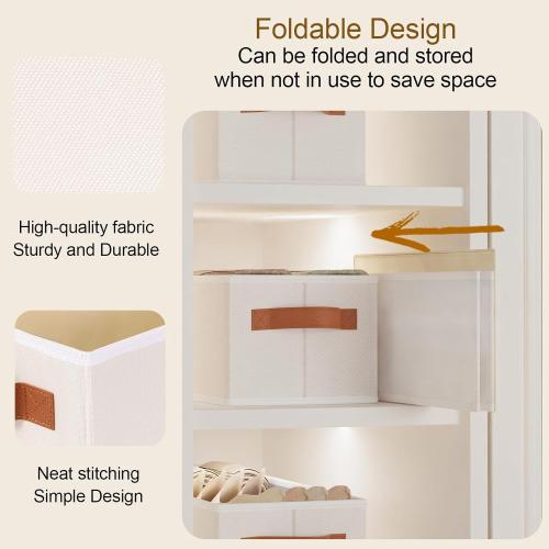 Storage Bins, Fabric Foldable Baskets for Shelves, Collapsible Storage Box Containers with Double Handles, Beige, 15 x 6 x 5 Inch, 3-Pack