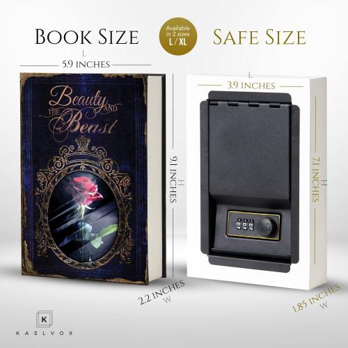 Fake Book Box - Small Safe Box with Combination Lock - Hidden Safe in Plain Sight - Diversion Safes - Secret Safes (Beauty Beast) (Large)