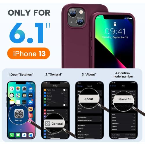 Miracase Designed for iPhone 13 Case, with Tempered Glass Screen Protector, [Soft Anti-Scratch Microfiber Lining], Shockproof Liquid Silicone Rubber Phone Case Cover for 13 6.1 inch, Wine Red