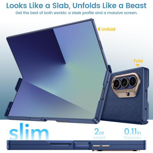 for Samsung Galaxy Z Fold 7 Case with Screen Protector, [One Piece Box-Style Case] [Compatible with Magsafe] [Hinge Protection] Slim Thin Full Body Shockproof Leather Phone Cover for Z Fold7 - Blue