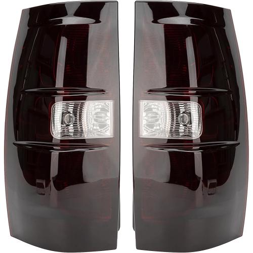 Tail Light Assembly Compatible With 2007-2014 Chevy Tahoe/Suburban Driver and Passenger Side Smoke Red Rear Brake Lamps With Bulb Inside And Wiring Harness Replaces# GM2800196 25862701 22837923