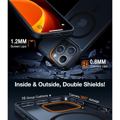 Black TORRAS Magnetic Shockproof for iPhone 12 Pro Case/iPhone 12 Case, [Military-Grade Drop Tested] [Compatible with MagSafe] Translucent Slim Protective Anti-Scratch, Black