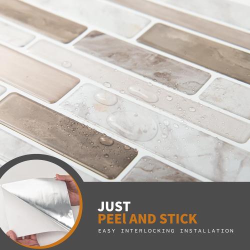 WOWSTAR 10-Sheet Peel and Stick Tiles, Marble Look Kitchen Backsplash Tiles, 12x12 Multi