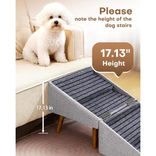 Dog Stairs for Small Dogs 17.13 H, 4-Step Doggie Ramp for Couch Bed Sofa and Chair, Foldable 2 in 1 Wooden Pet Steps for Puppy Medium/Large Dogs and Cats, Split Ottoman Design