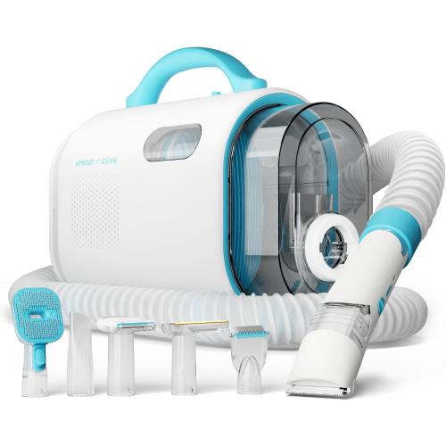 Uproot Clean Pet Grooming Vacuum for Dogs & Cats: 7-in-1, Quiet & Mess-Free | Pet Hair Vacuum with 7 Tools - Brush, Deshed, Detangle, Trim, Clean & Dry. Low-Noise Cat & Dog Grooming Kit for Shedding