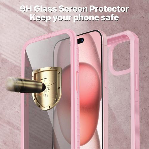 Size Iphone 15 Color Pink CENHUFO Privacy for iPhone 15 Case, Full Body Phone Case with Built-in 9H Tempered Glass Privacy Screen Protector and Camera Lens Protector, Anti Peep Spy Shockproof Bumper Clear Cover - Pink