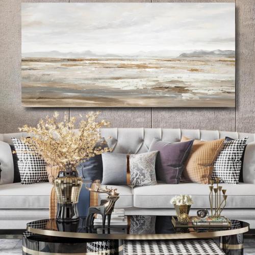 TRAIN2 ART Abstract Wall Art Canvas Wall Art for Living Room Brown and Grey Ocean Wall Decor Large Artwork for Bedroom Home Office 24x48
