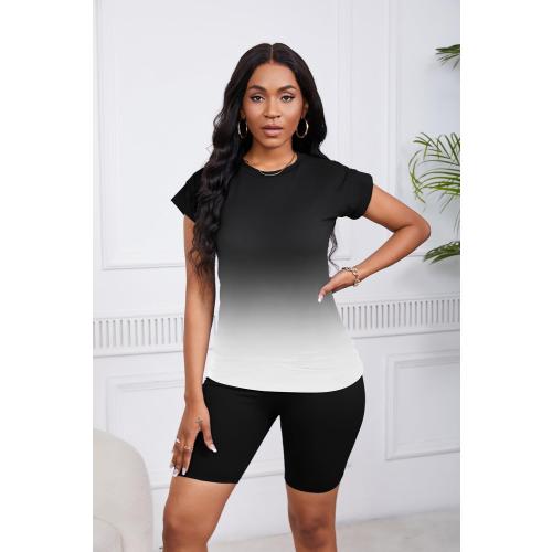 PINSV Women 2 Piece Outfits Summer Sweatsuits Biker Short Workout Jogger Sets