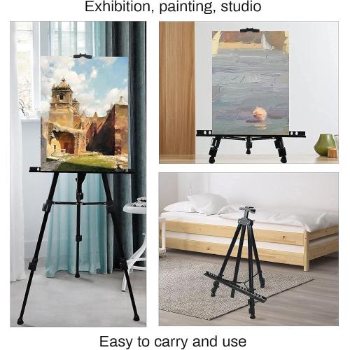 RRFTOK Art Painting Display Easel Stand,72Inches Portable Adjustable Metal Tripod with Artist Easels for Canvases Height from 22-72”for Table-Top/Floor Paint and Displaying,Black