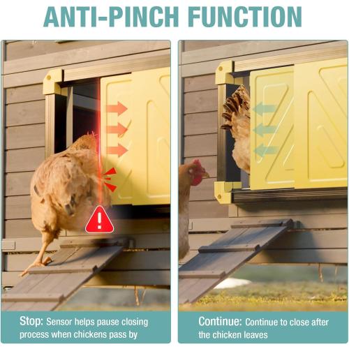 Automatic Chicken Coop Door, Solar Powered Automatic Chicken Door with Timer Mode, Battery Powered LCD Screen, Anti-Pinch Design, Waterproof, Easy Installation (Grey)