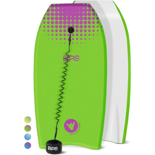 BPS New Zealand ‘Shaka’ Body Board for All Wave Conditions - Lightweight with EPS Core, HDPE Slick Bottom, Body Boards for Beach with Wrist Leash and Plug for Kids and Adults - All Skill Levels