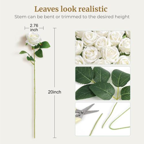 Auihiay Roses Artificial Flower - Realistic White Fake Roses for Wedding Centerpieces, Table Decor, Valentine's Day, Mother's Day, and Home Party Decorations