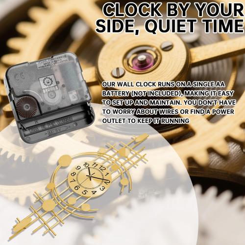 Wall Clock for Living Room, Silent Quality Quartz Battery Operated, Golden Metal Decorative Large Wall Clock for Kitchen,Home,Bathroom,Bedroom Home Decor,14.6x36.3inch