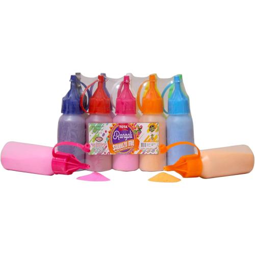 TOTA Rangoli Colours Powder Bottles | Set of 10 Unique Colours Powder in Squeeze Bottles - 800 Gram | Kolam Rangoli Tool for Floor Art, Craft, Home Decor, Pooja